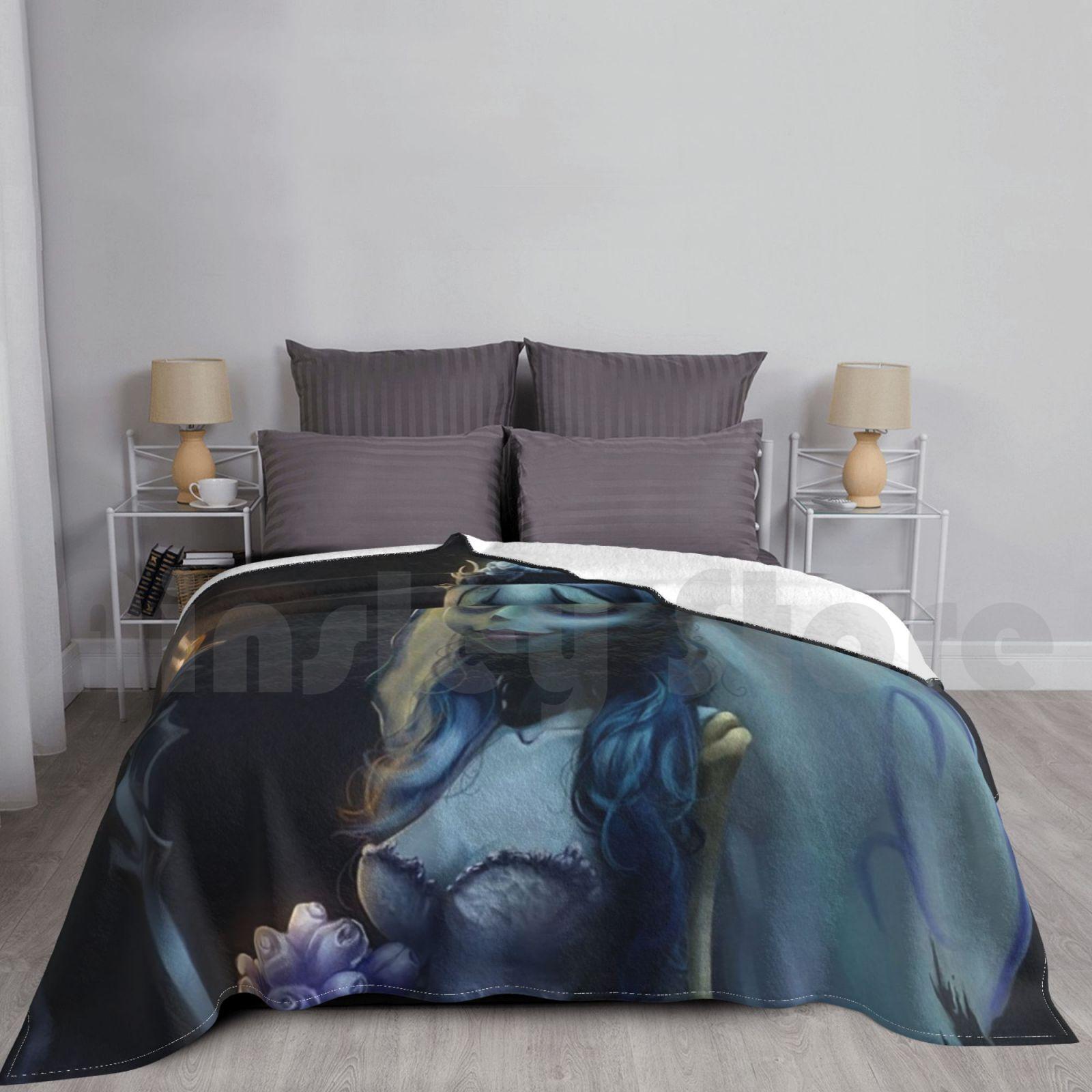 Gothic Bride In Romantic Fantasy Blanket For Sofa Bed Travel Corpse Bride Corpse Bride Tim Burton Candle Goth Size: 75*100cm, Weight: 230 GSM