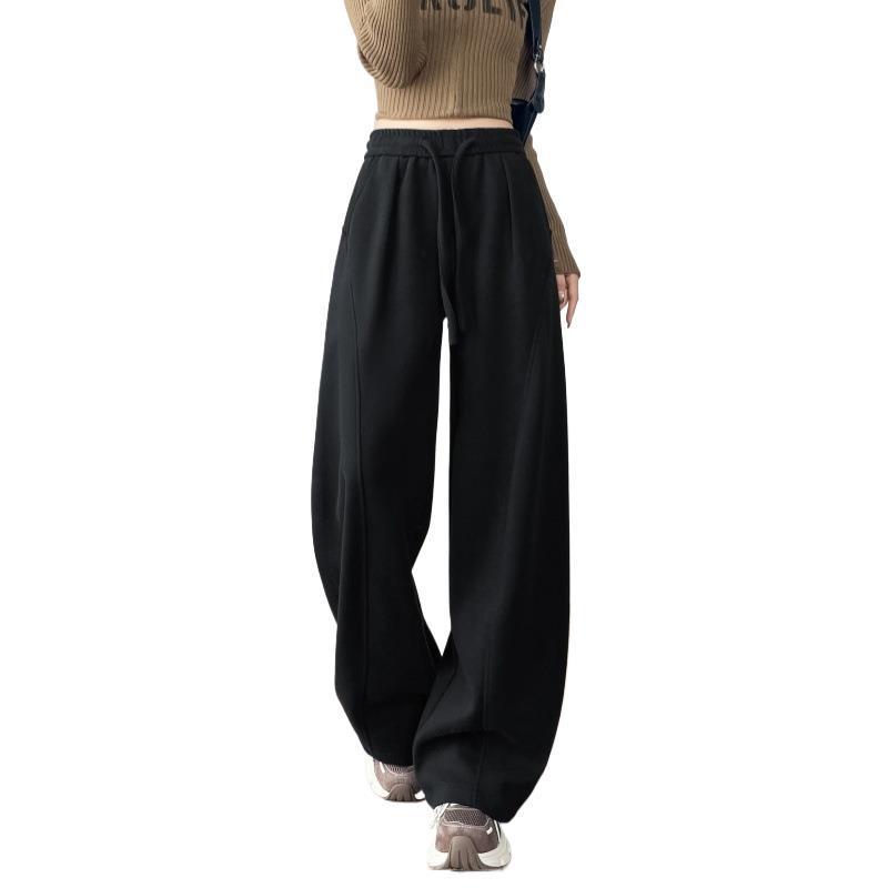 Gray Velvet Thickened Wide-Leg Floor-Length Sports Pants for Petite Women