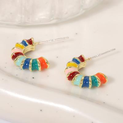 Waterproof Colourful Enamel Stainless Steel Metal Hoop Earrings Summer Temperament Unique Texture  Jewelry