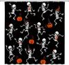 Halloween Skull Shower Curtain Black Spooky Skull Skeleton Horror Pumpkin Funny Gothic Day Of The Dead Happy Halloween Fabric