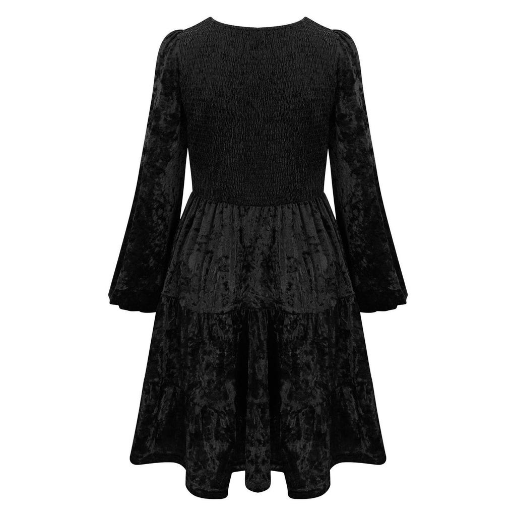 Damen Samtkleid Party Party Langarm A-Linie Layup Freizeitkleid