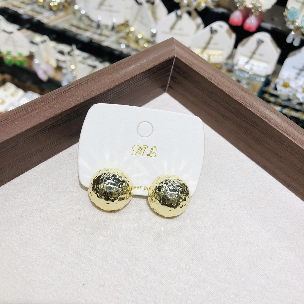 Textured Folded Metal Ball Earrings Women's Vintage Luxury Korean Style Jewelry Accessories Round Ball Earrings