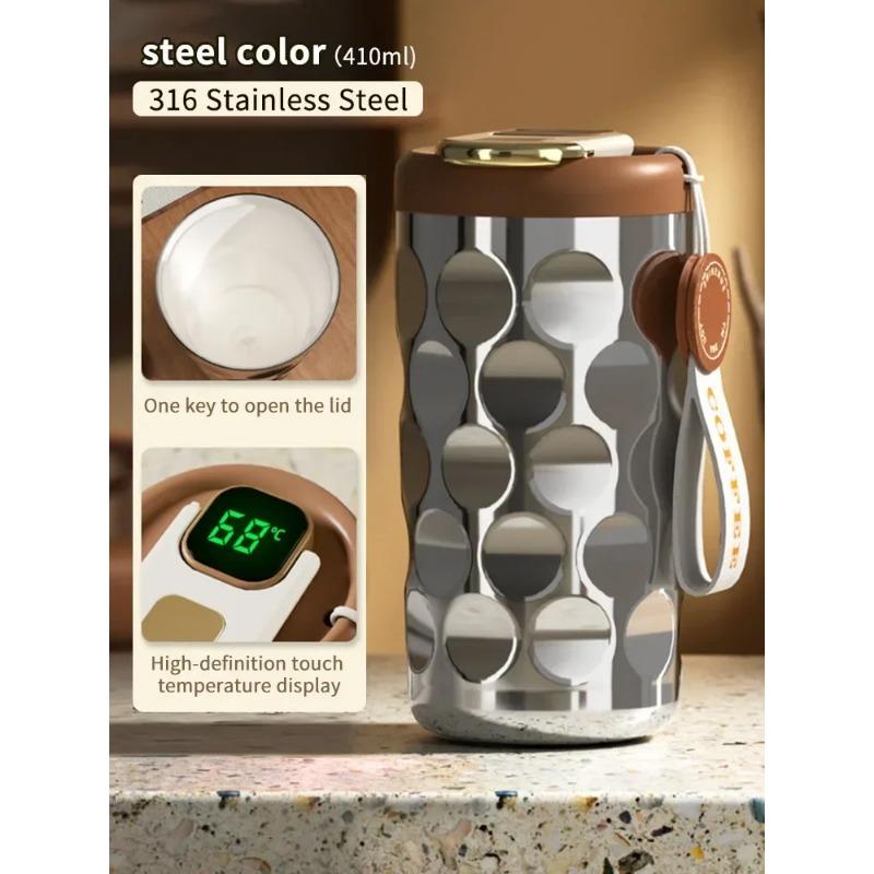 Thermos Stainless Cup Water Bottle Vacuum Cup Coffee Thermos Mug Leak-Proof Non-Slip Temperature Display Cup