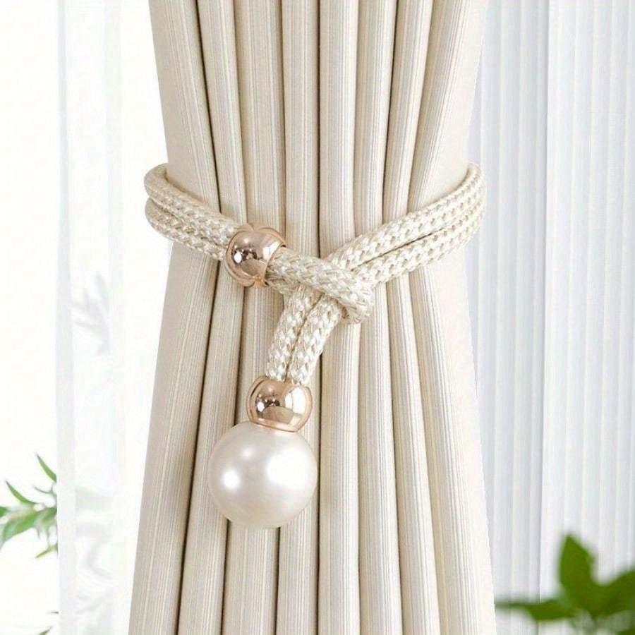 Pearl Curtain Tiebacks, Curtain Pearl Tiebacks, Decorative Fixings, Rope Curtain Tiebacks No Punch Adjustable Pull-outs
