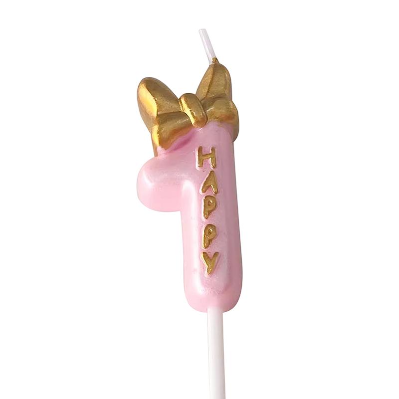 Gold Pink Bow Number Candles Birthday Candle Cake Decoration Digital 0-9 Cake Topper Decor Baby Shower Anniversary Day Decor