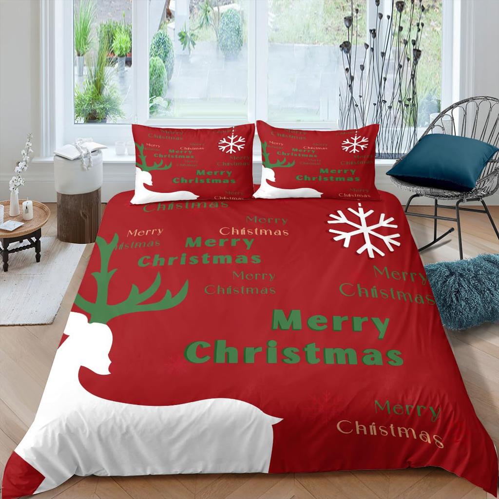 Christmas Element Bow Bell Three-Piece Quilt Cover 3D Digital Printing Bedding Set Bed Cover