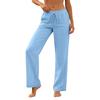 Pantaloni Casual da Donna a Vestibilità Larga con Coulisse in Vita, Tasche, Gamba Larga, Lunghezza Intera, in Misto Cotone e Lino, per l'Uso Quotidiano