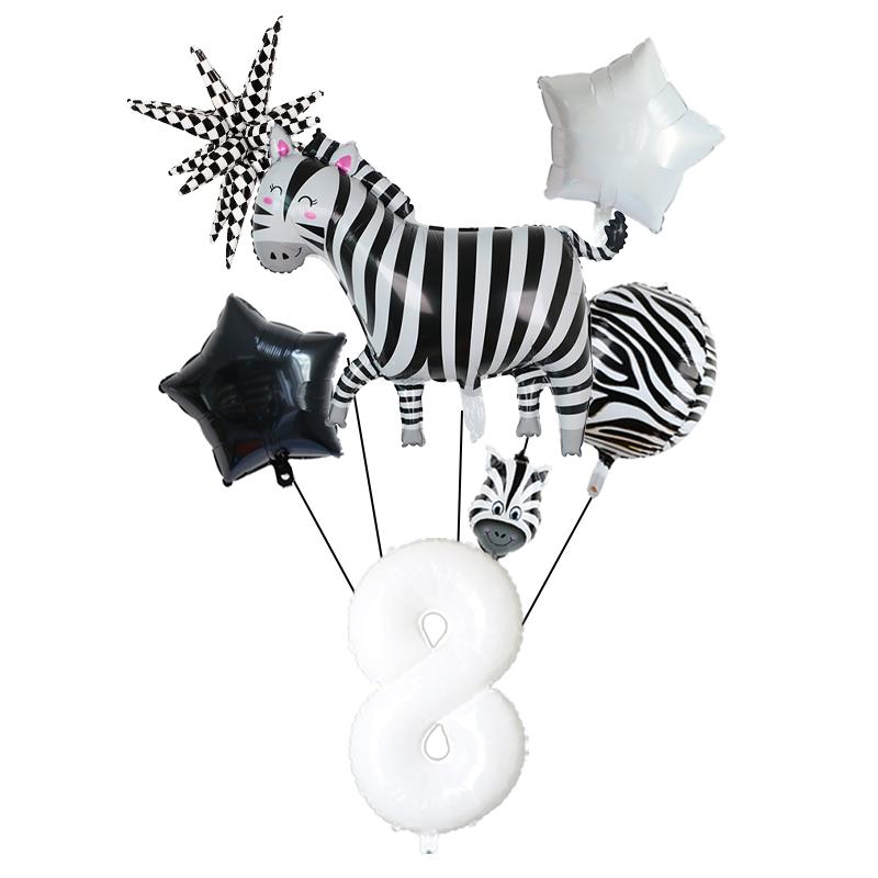 7Pcs/set Jungle Party Theme Foil Balloons Kids Birthday Party Decoration Zebra Giraffe Cute Animals Ball Air Globos Toys Gifts
