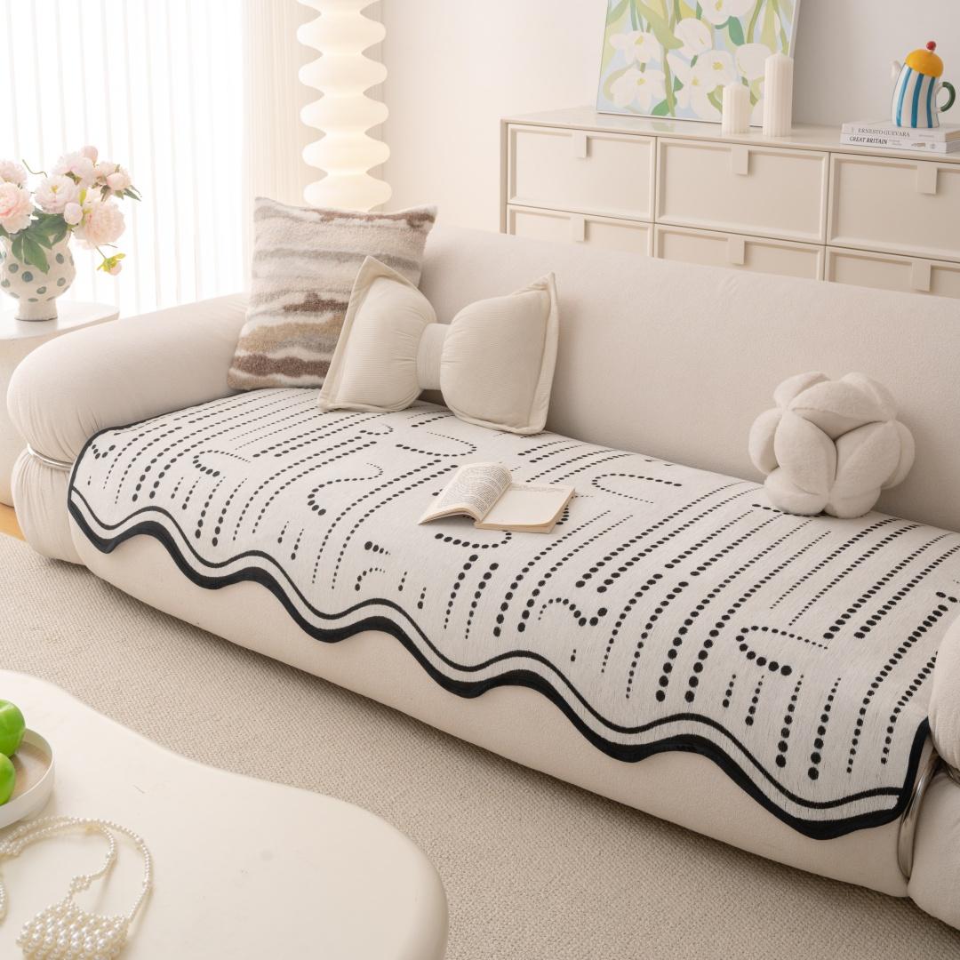 

Простой точечный линейный шенилловый чехол на подушку для дивана, уникальная форма для гостиной, нескользящее полотенце-накладка на диван, защита на все сезоны 90x90cm чёрный