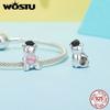 WOSTU 925 Sterling Silver Bear Charms Baby Bottle Set Pendant Fit Original Bracelet for Graduation DIY Jewelry Wishes Gifts