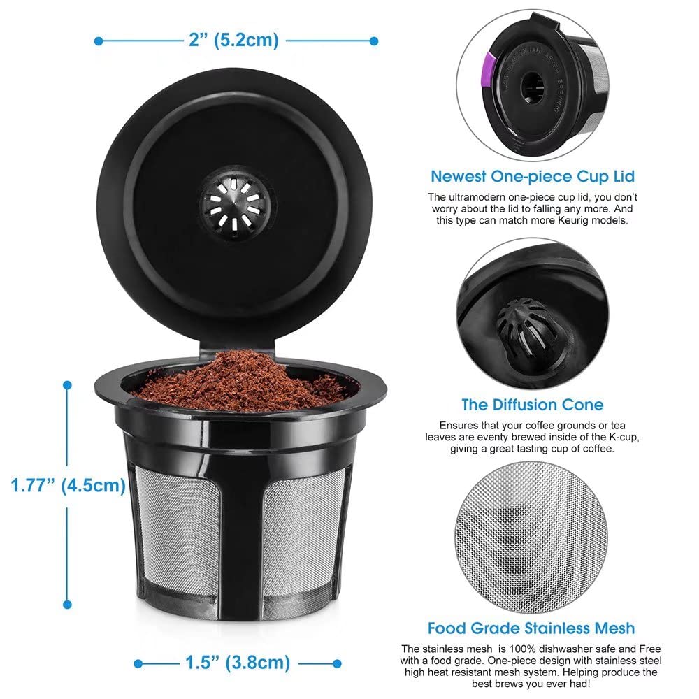 Opakovaně použitelný Univerzální Opakovaně použitelný Kávový Nerezový pro Kávovary Keurig K-Cup 6-balení, Kompatibilní, Filtry, Potravinářská Ocel/Síťka, Ekologický, 1.0/2.0