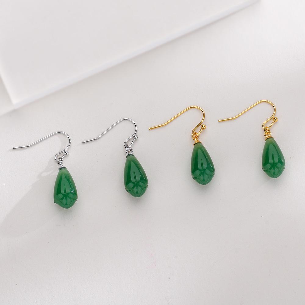 Hetian Jade Orchid Earrings Retro Court Style Emerald Classical Ear Hook Gentle Temperament Elegant Flower Earrings Female