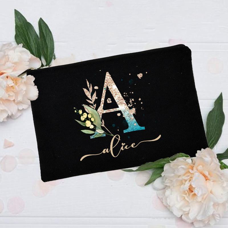 Personalized Makeup Bag Custom Initial with Name Cosmetic Case Travel Toiletry Organizer Birthday Christmas Wedding Gift for Her