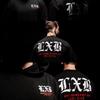 Herren Vintage Laufshirt Premium Baumwolle Athletisches Workout-Shirt Übergroß Streetwear Sportoberteile LXB Grafik Training Fitnessstudio-Shirts