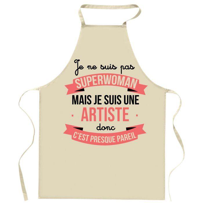 Tablier de cuisine - Artiste Superwoman - Coton résistant - Impression France durable - Liens ajustables