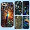 Peacock Feathers Phone Case For iPhone 16,15,14,13,12,11,XS,XR,X,8,7,Pro,Max,Plus,mini Silicone Black Cover