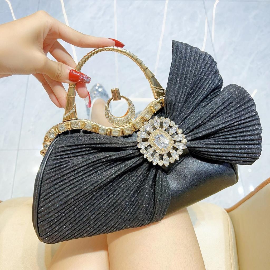 2025 Luxury Women French Shiny Bow Wedding Party Evening Handbag Fashion Designer Handmade Diamond-encrusted Banquet Clutch Bag