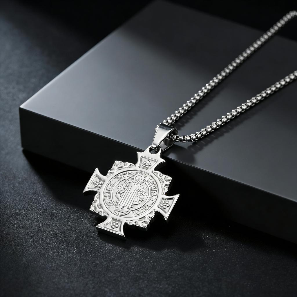 Cross Saint St. Benedict Pendant Stainless Steel San Benito Catholic Religious Double Sided Necklace Amulet Jewelry Gifts