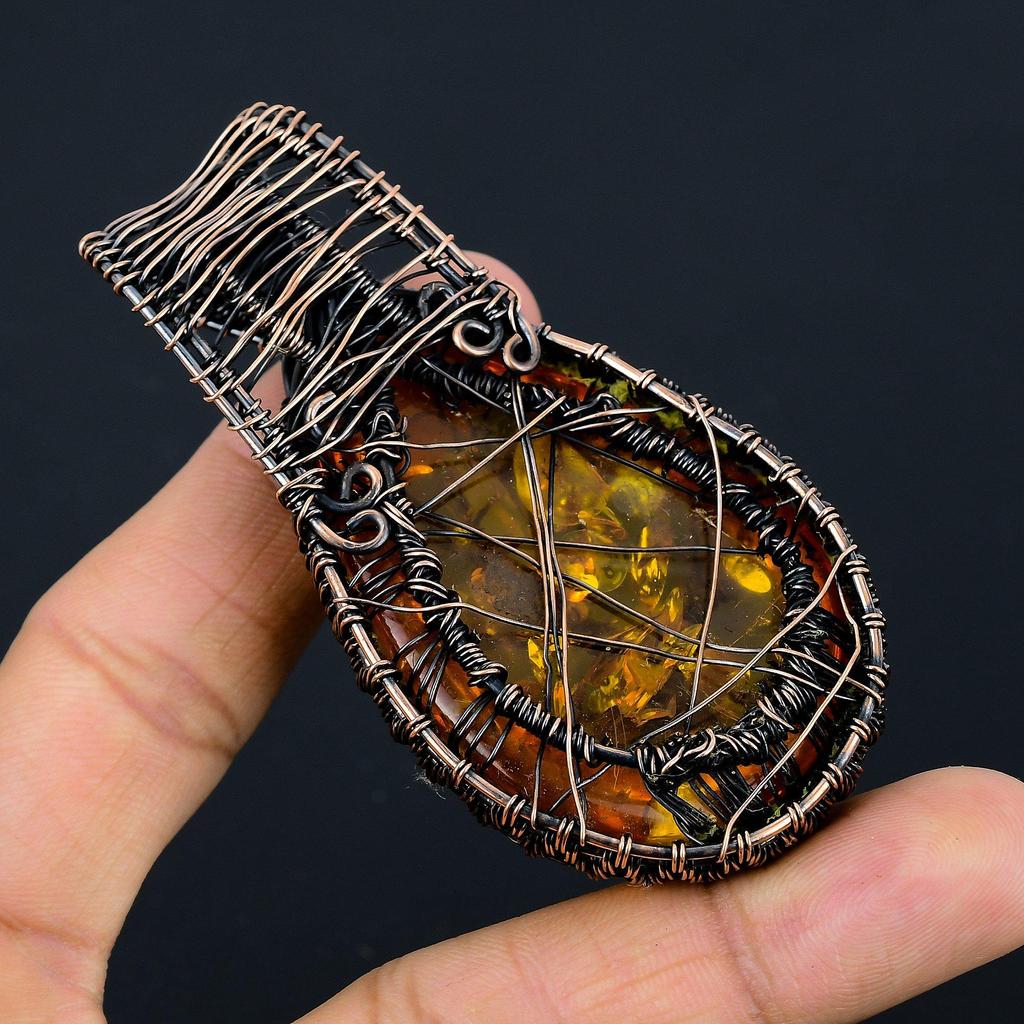 Baltic Amber Pendant, 999 Copper Wire Wrapped Gemstone Jewelry, Handmade Pendant For Mother Day