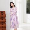 VICTORIA&VERA Women's Elegant Tie-Dye V-Neck Long Sleeve Dress