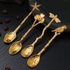 Retro Engraving Dessert Spoon Crystal Head Ice Cream Spoon Creative Mixing Spoon Retro Royal Style Tableware Kitchen Tools