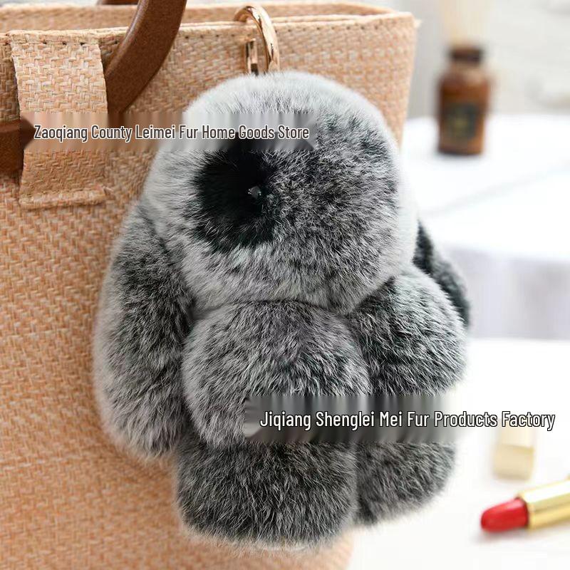 Rex Rabbit Fur Plush Keychain: Cute Rabbit Pendant Toy for Bag or Car