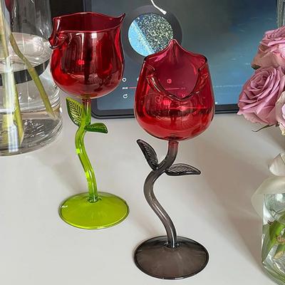 Coupe Rose Rouge Coupe à Vin Française Décoration de Table Verre à Vin Rosé Cadeau de Mariage