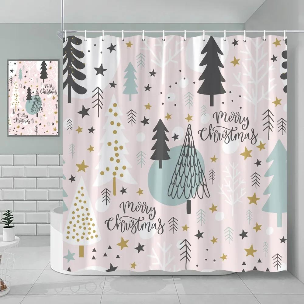 

Рождественская шторка для душа Розовый снеговик Санта Клаус Животное Рождественская елка Олень Фламинго Кошка Собака Рождественский шар Украшение для ванной 90x180cm-35x70in