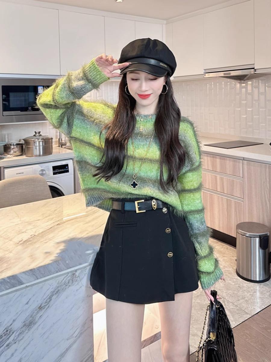 

Gradient Color Block Striped Loose Sweater for Women - Autumn/Spring Knit Pullover S (suggested for up to 48 kg)