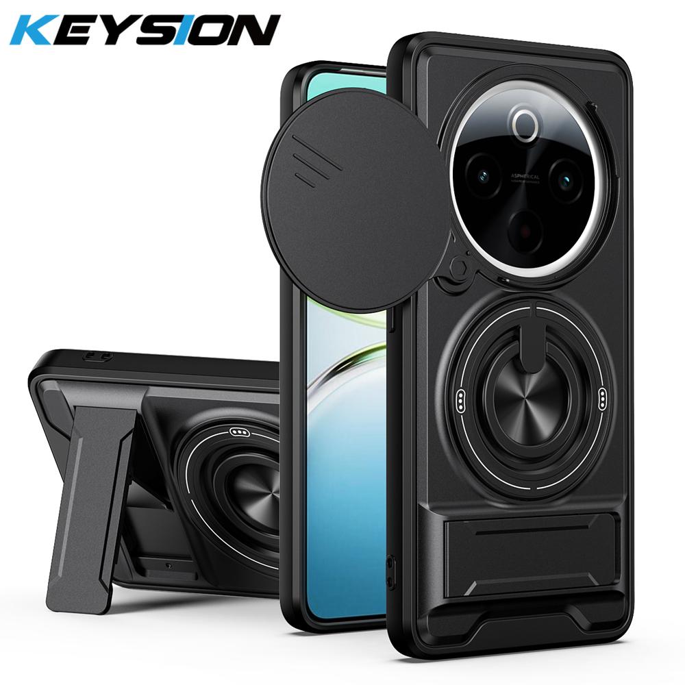 KEYSION Magnetic Phone Case for IQOO Z10 5G Slide Camera Protection Upright Kickstand 360° Ring Shockproof Cover for IQOO Z10