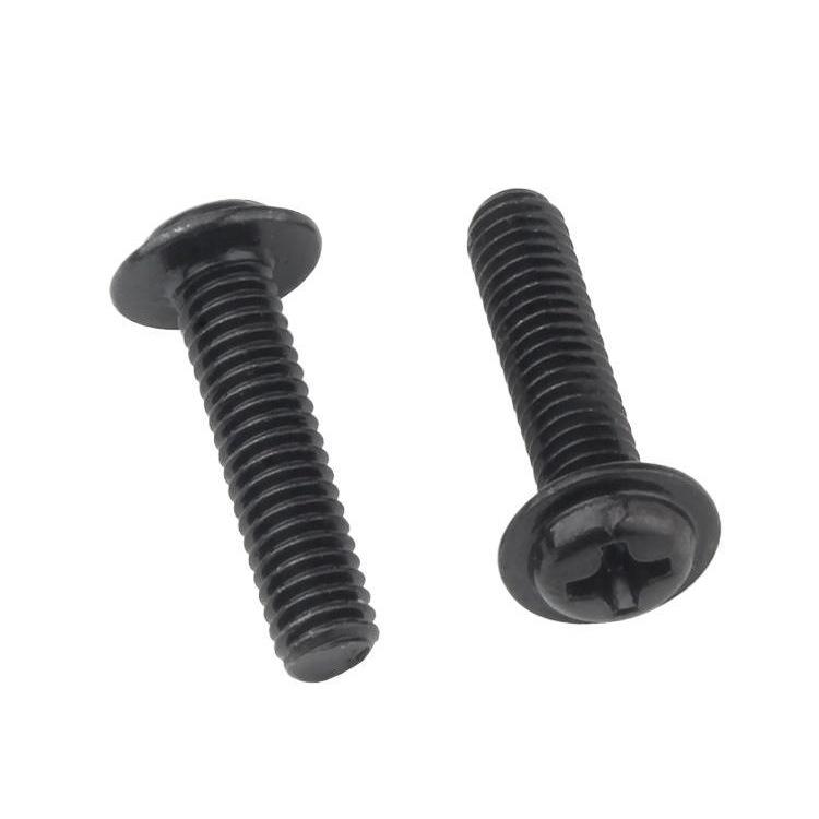 Blackened Iron Cross Pan Head Screw with Washer, Blackened Bolt Machine Screw, M1.4-M6