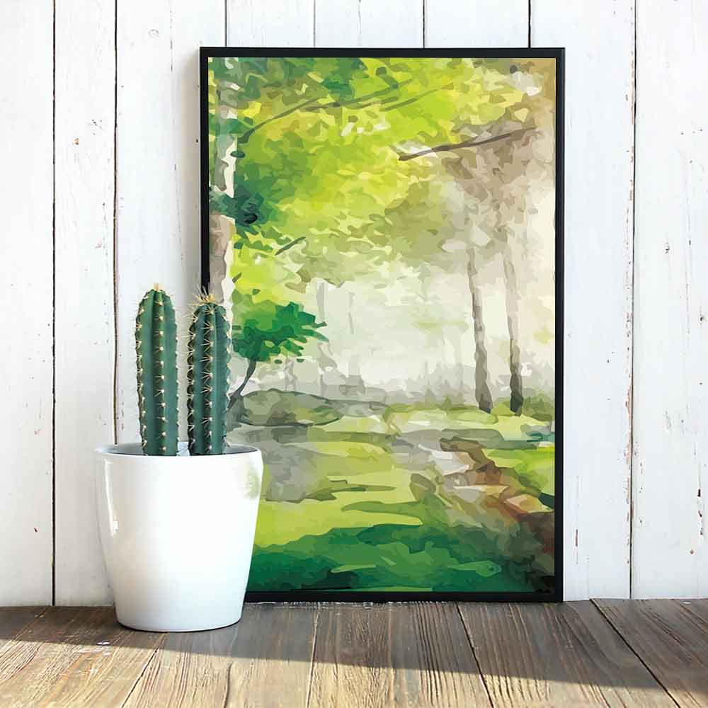 Nordic Landscape Oil Painting Green Forest Nature Art Canvas Painting Living Room Corridor Office Home Decoration Mural No Frame