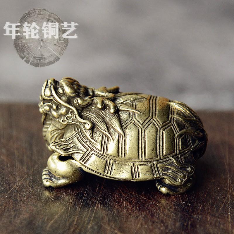 Brass Dragon Turtle Figurine Desktop Ornament Handheld Decorative Sculpture Office Home Decor Dragon Son
