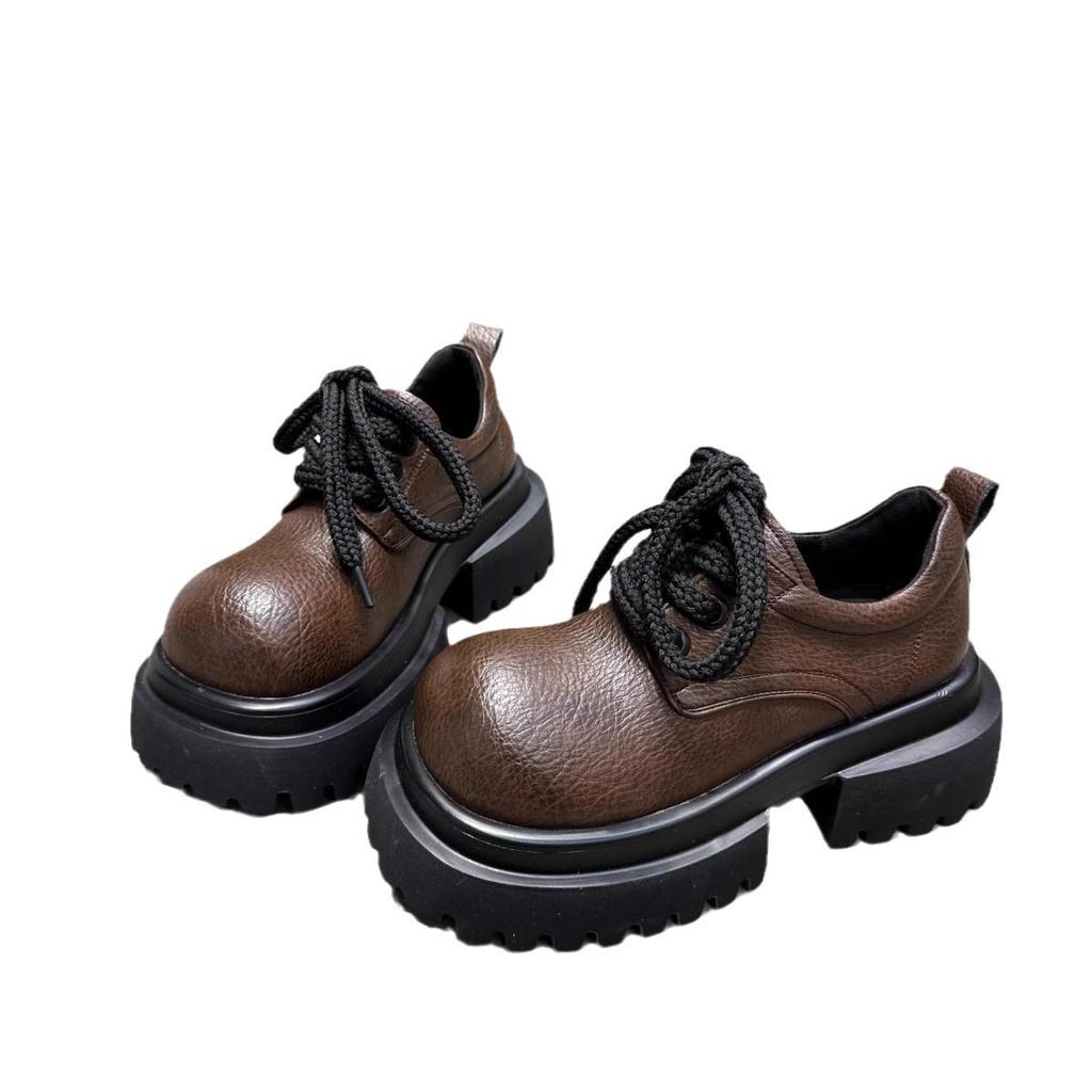 2025 New British Style Brock Lace-up Big Head JK Small Leather Shoes Loafers Low-top Single Shoes College Style Women's Shoes