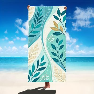 Tropical Teal Gradient Leaf Beach Towel Quick Dry Sand Free Botanical Print Towel for Beach Pool Travel Camping