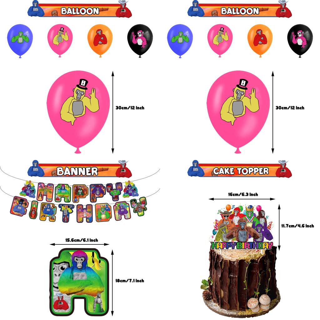 Gorilla Tag Birthday Party Decoration Set Spiral Balloon Arrangement With Cake Topper And Flag
