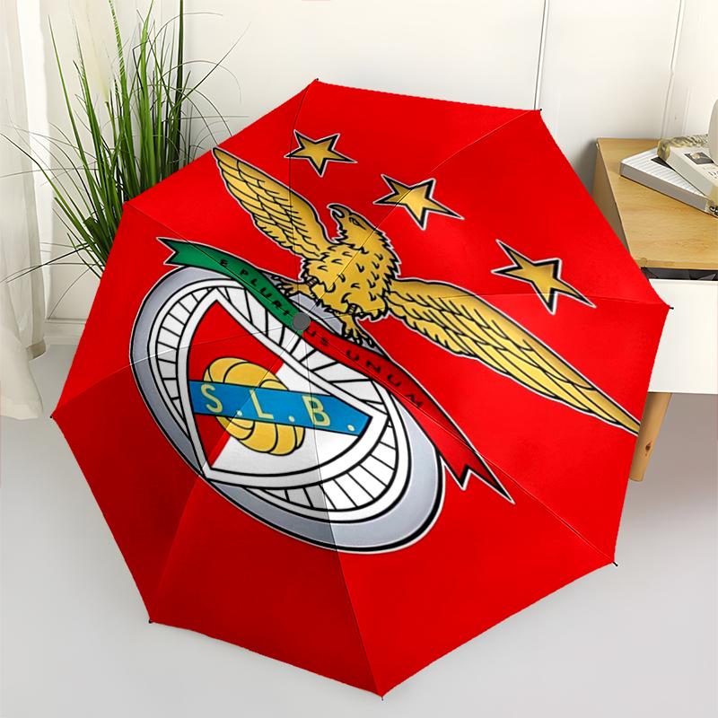 Sport Lisboa e Benfica Print Automatic Umbrella, 8 Rib Iron Frame, Plastic Handle, Suitable for Outdoor Travel &Daily , Ideal Gift