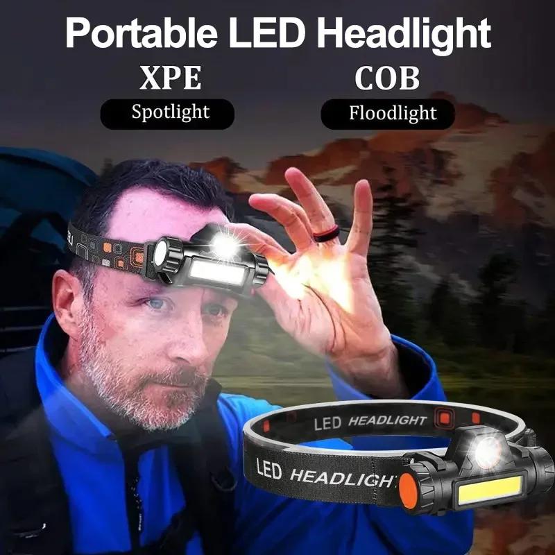 Portable LED Powerful Headlamp Waterproof Adjustable Rechargeable Built In Battery Headlamp for Outdoor Camping Fishing Hiking