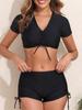 European & American Women's Solid Color High-Waisted Two-Piece Swimsuit Bikini