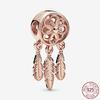Ciondoli a forma di margherita rosa in oro rosa adatti a braccialetti originali in argento sterling 925, gioielli di lusso da donna, regalo