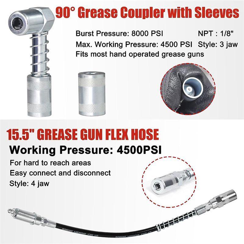 A03E-Tool Grease Tip Small Grease Kit 9-Piece Grease Coupler Kit Quick Connect Grease Fittings Complete Lube Accessories