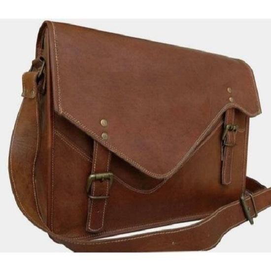 New 15" Large Brown Leather Messenger Satchel Shoulder Laptop Bag Briefcase