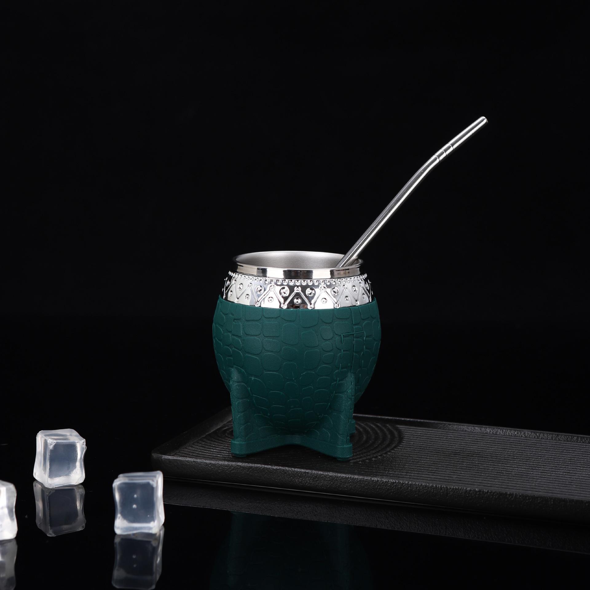 

Stainless steel turtle-patterned yerba mate cup double-layer vacuum straw eggshell cup portable 304stainless steel insulated cup 280ml