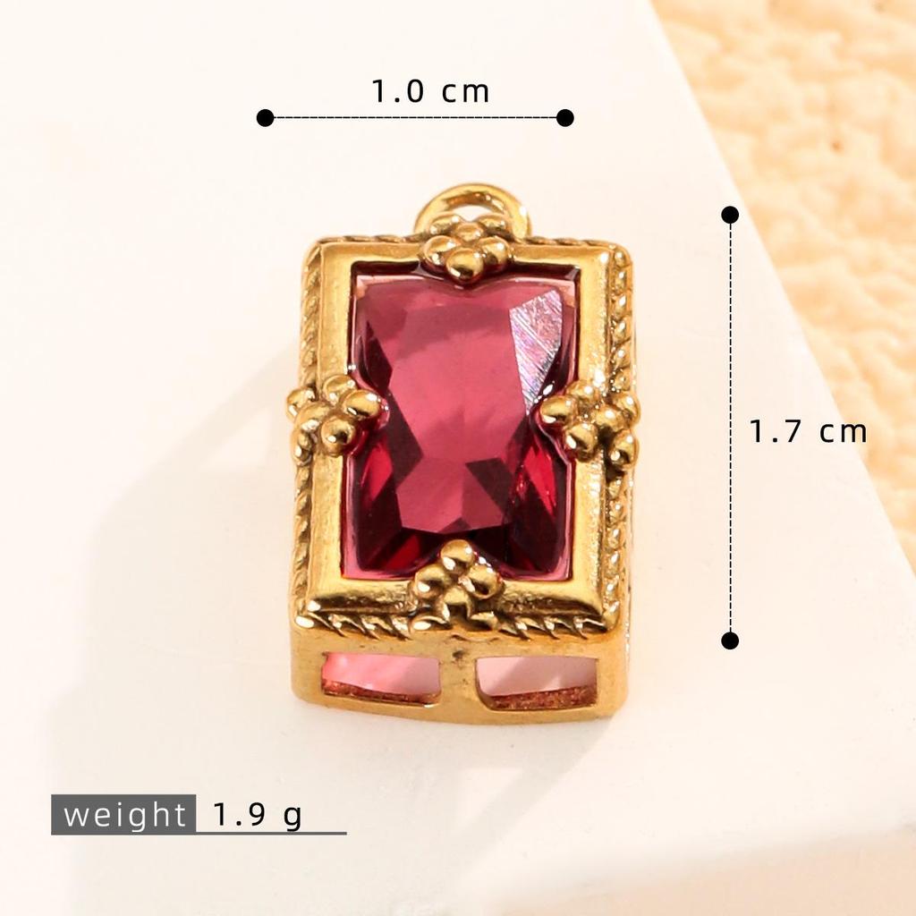 Colorfast Stainless Steel Emerald-Style Gemstone Rectangle Pendant Necklace