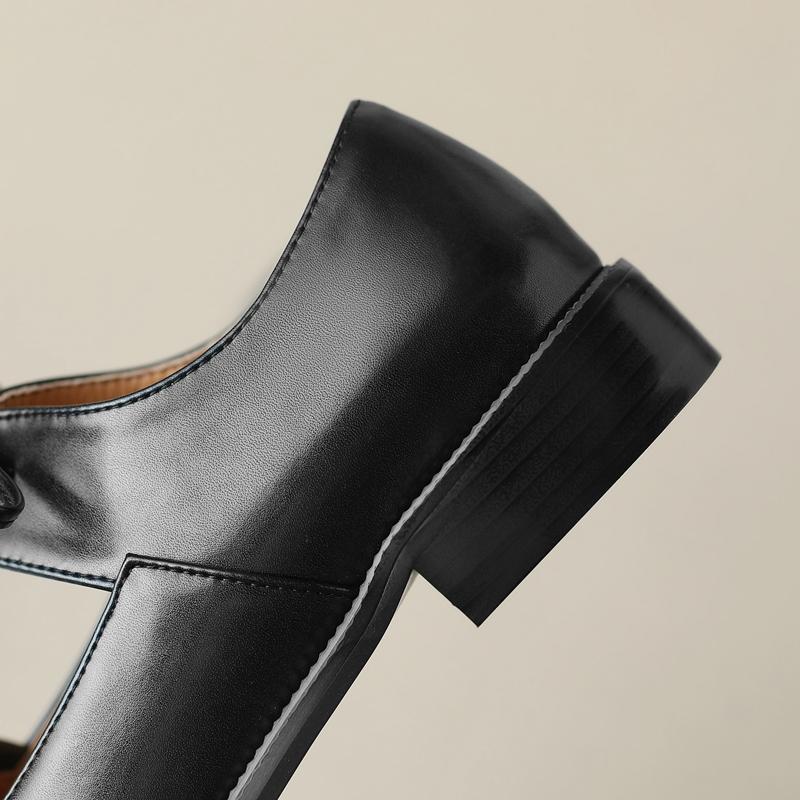 Fashion Women's New Spring and Autumn Round Head Strap Buckle Middle Heel Large Retro Color blocked Oxford Single Shoe