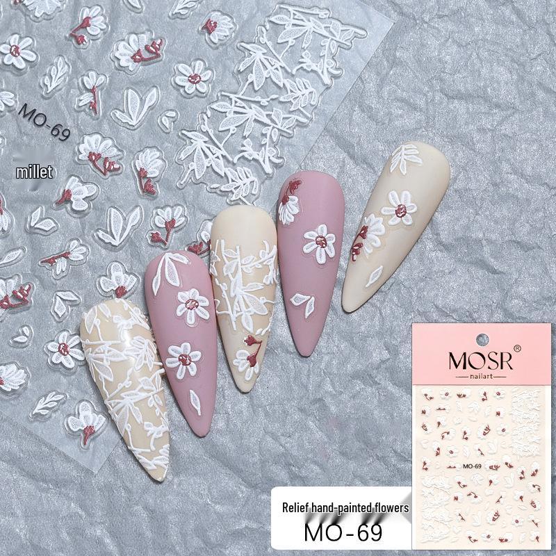 3D Cherry Blossom Nail Stickers: Semi-Transparent White, Hand-Painted Floral Decals
