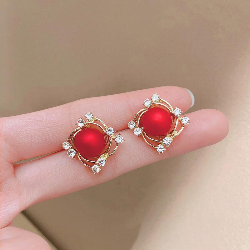 Elegant Chinese Style Versatile Rhinestone Pearl Stud Earrings for Women