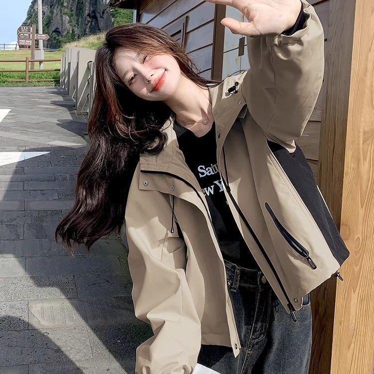 Women's Light Luxury Color Block Hooded Windbreaker - Spring/Autumn Slim Fit Casual Jacket (2025)