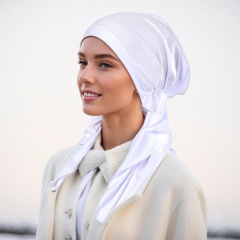 New Muslim Inner Hijab Turban Women Pre-Tied Cap Long Tail Headscarf Wrap Beanies Bonnet Head Scarf Stretch Headwear Ninja Hat