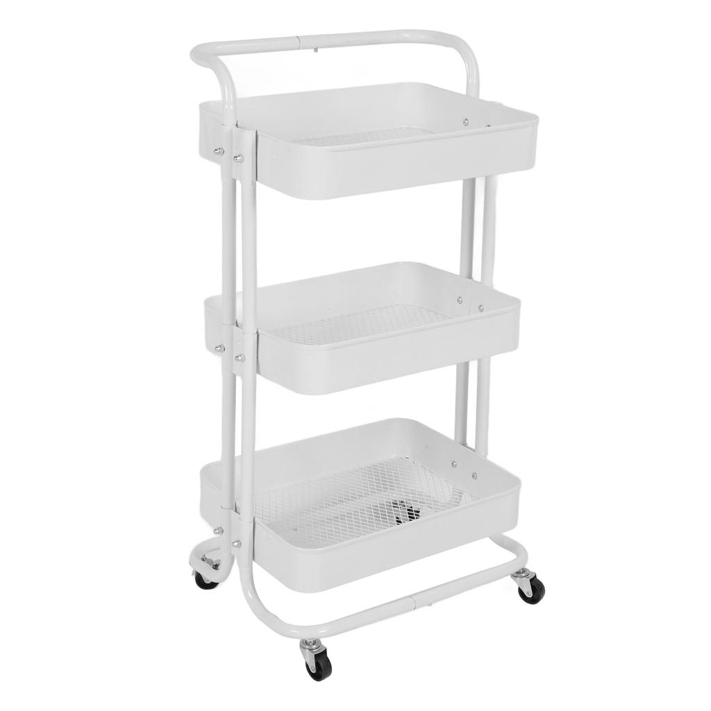 Rolling Utility Cart with 360 degrees  Rotating Wheels Handle Carbon Steel High Load Bearing 3 Tier Mesh